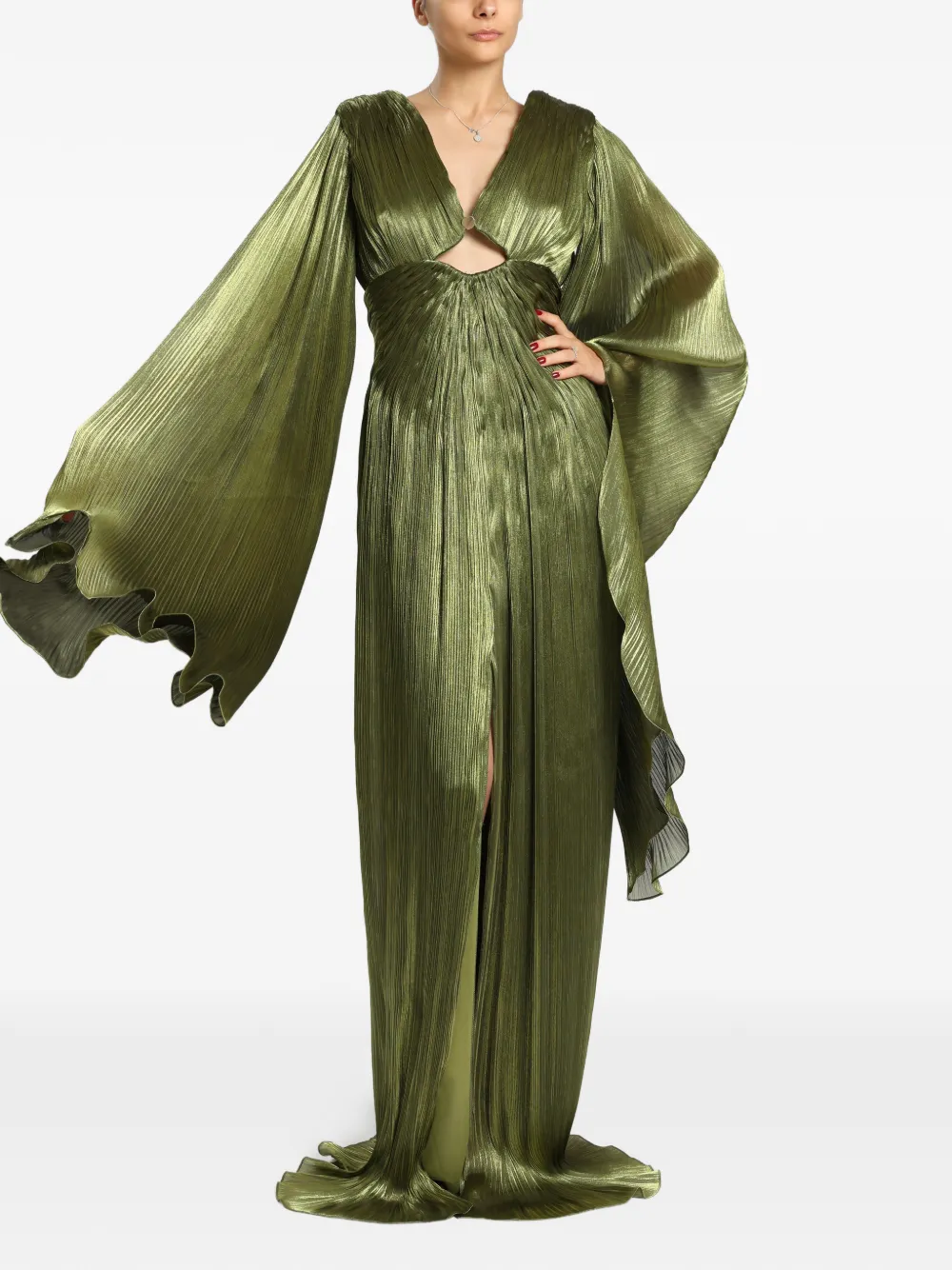 MIAU by Clara Rotescu Doha plissé-effect cut-out maxi dress - Verde