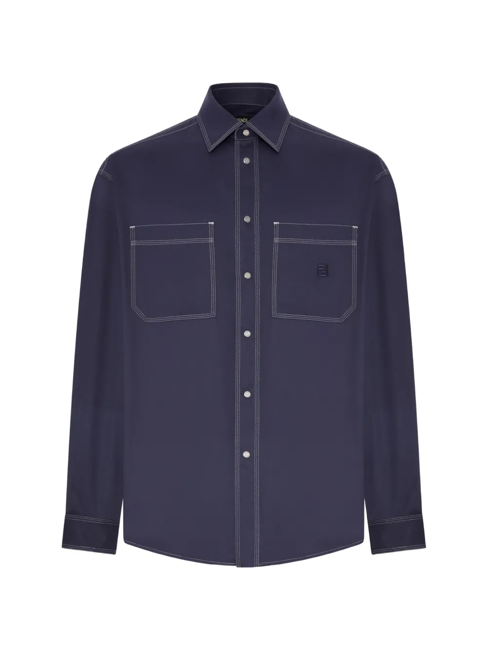 FENDI contrast-stitch logo-patch shirt - Blu