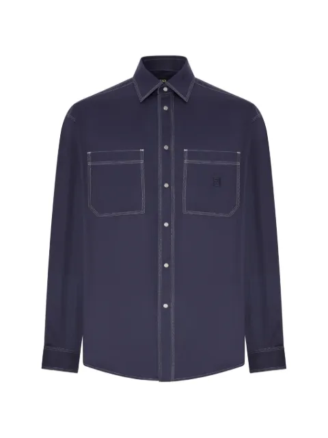 FENDI contrast-stitch logo-patch shirt