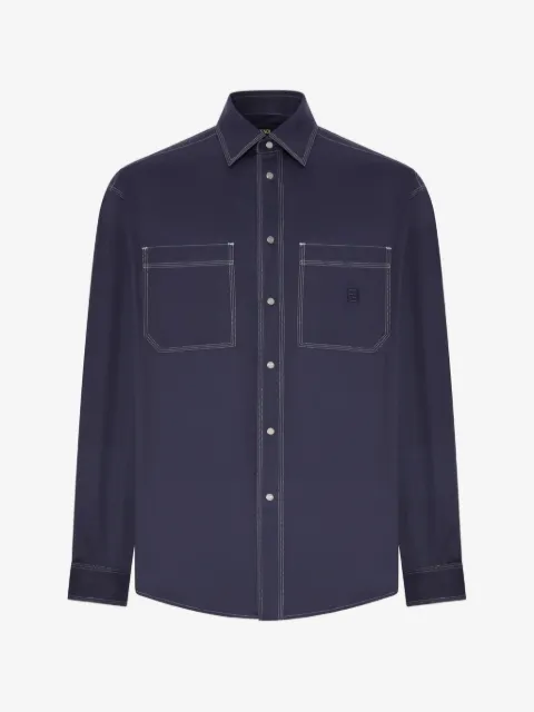 FENDI contrast-stitch logo-patch shirt