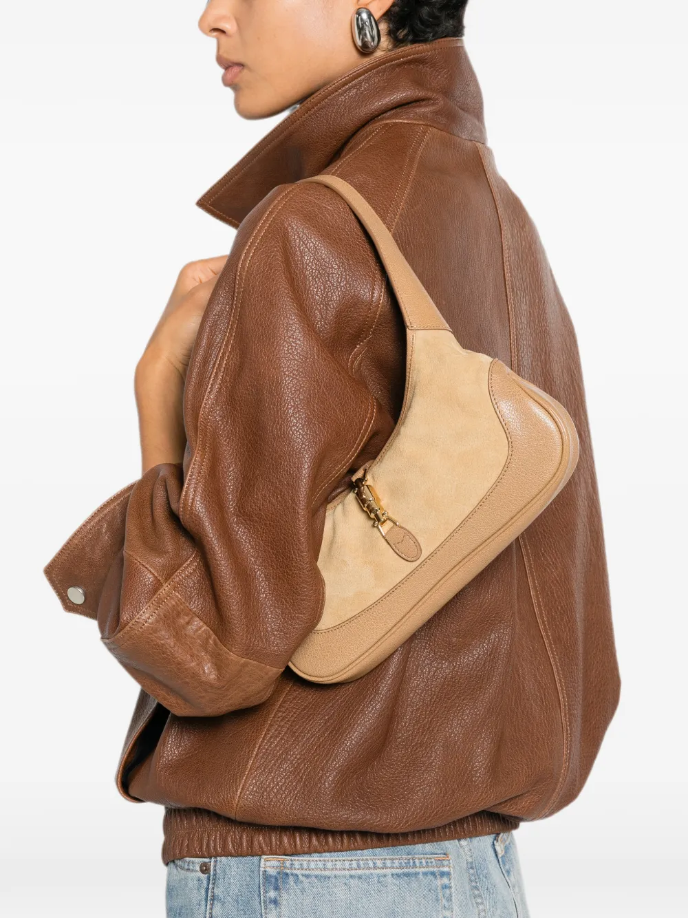 Gucci Jackie 1961 suède schoudertas Beige