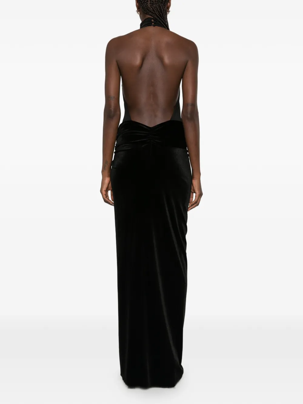 THE ANDAMANE halterneck open-back bodysuit maxi dress Zwart