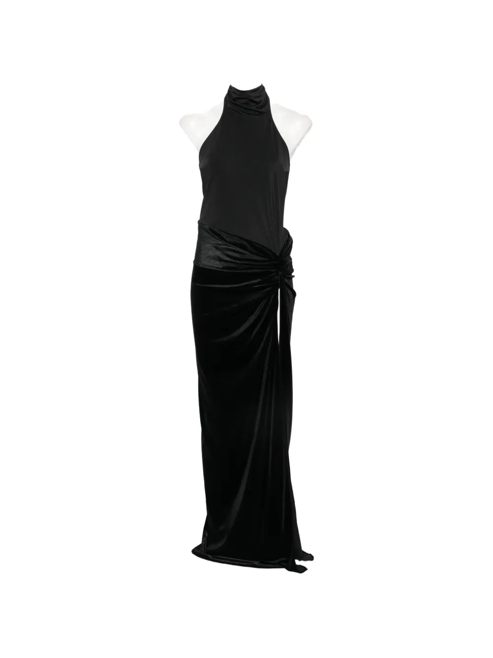 THE ANDAMANE halterneck open-back bodysuit maxi dress Zwart