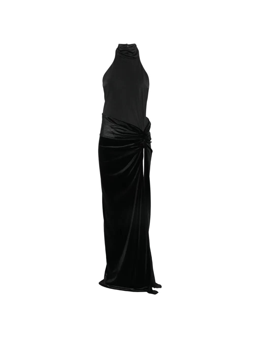 THE ANDAMANE halterneck open-back bodysuit maxi dress Zwart