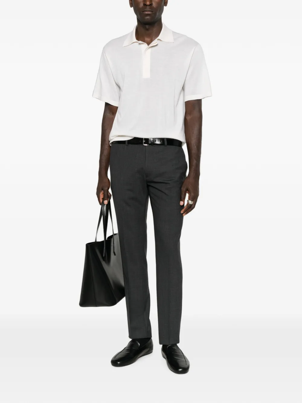 Lisa Yang Short-sleeve Knitted Polo Shirt in Neutrals, view 2