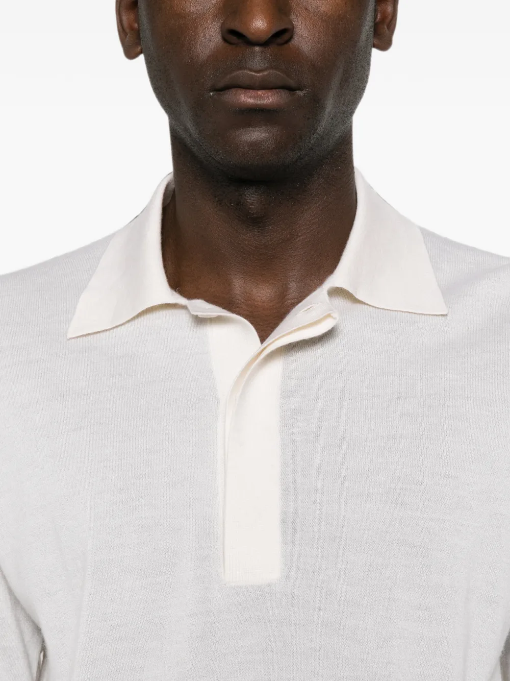 Lisa Yang Short-sleeve Knitted Polo Shirt in Neutrals, view 5
