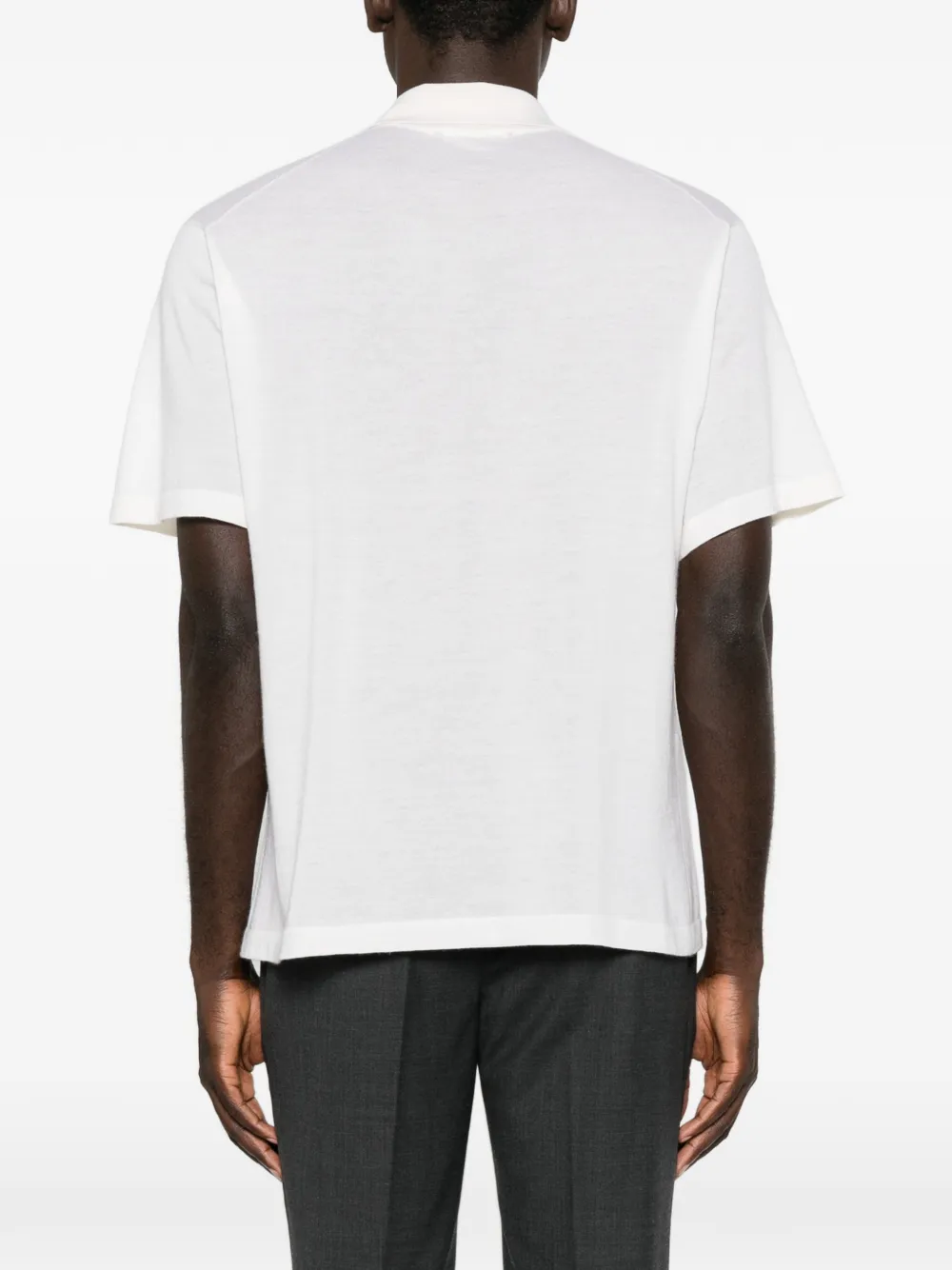 Lisa Yang Short-sleeve Knitted Polo Shirt in Neutrals, view 4