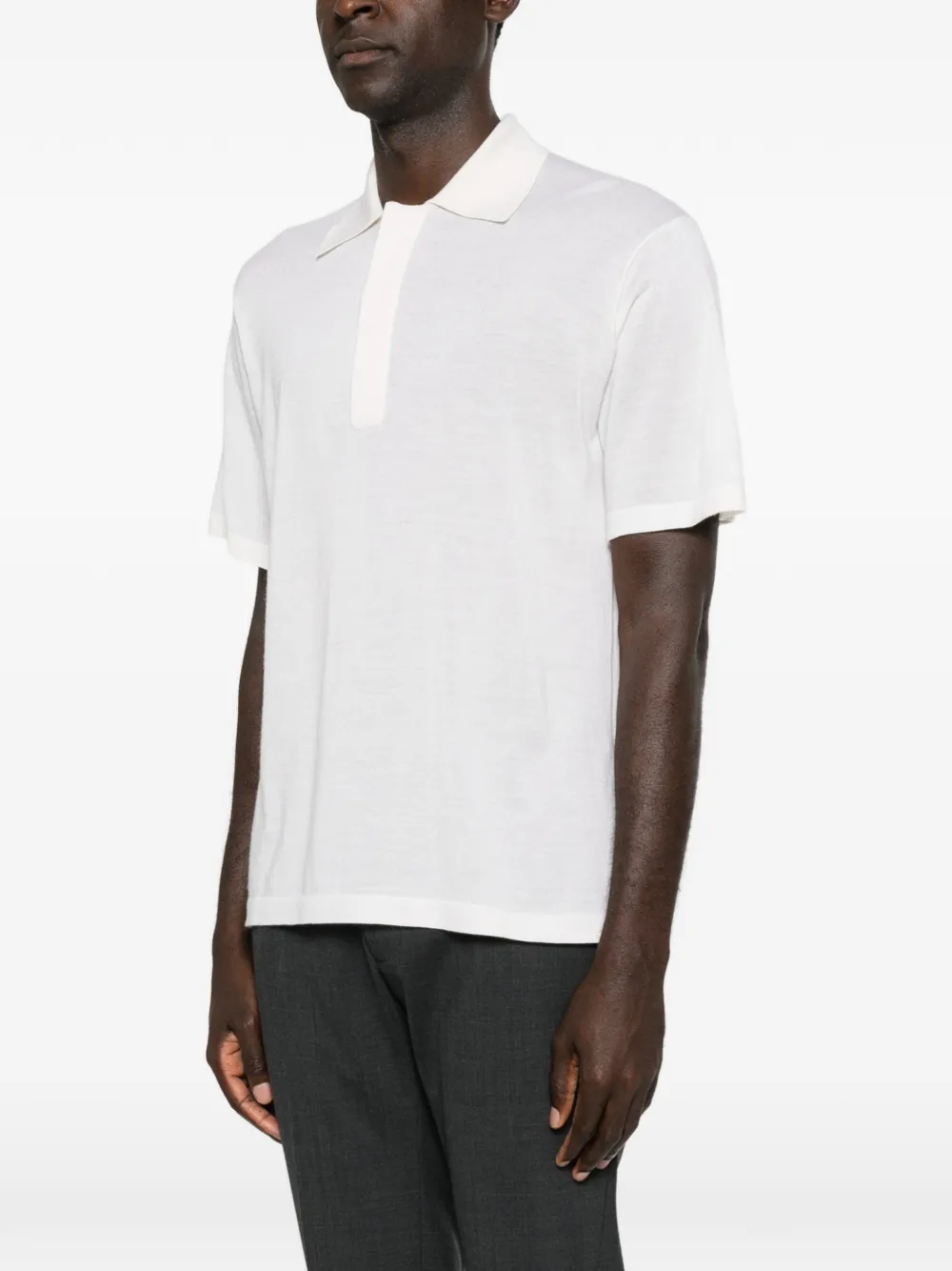 Lisa Yang Short-sleeve Knitted Polo Shirt in Neutrals, view 3