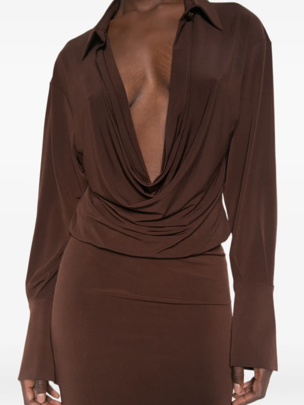 THE ANDAMANE Lilia maxi-jurk met lange mouwen Bruin