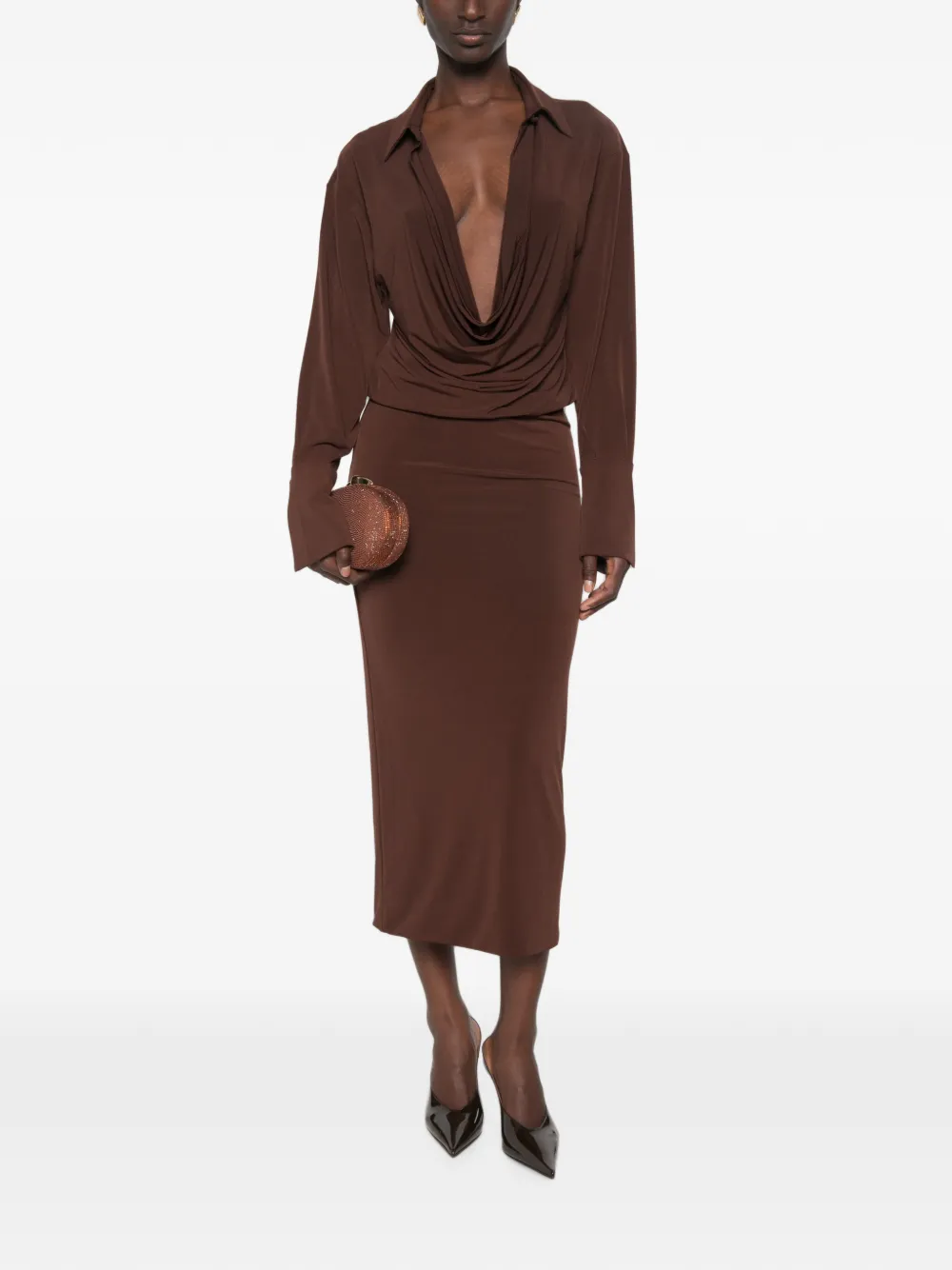 THE ANDAMANE Lilia maxi-jurk met lange mouwen Bruin