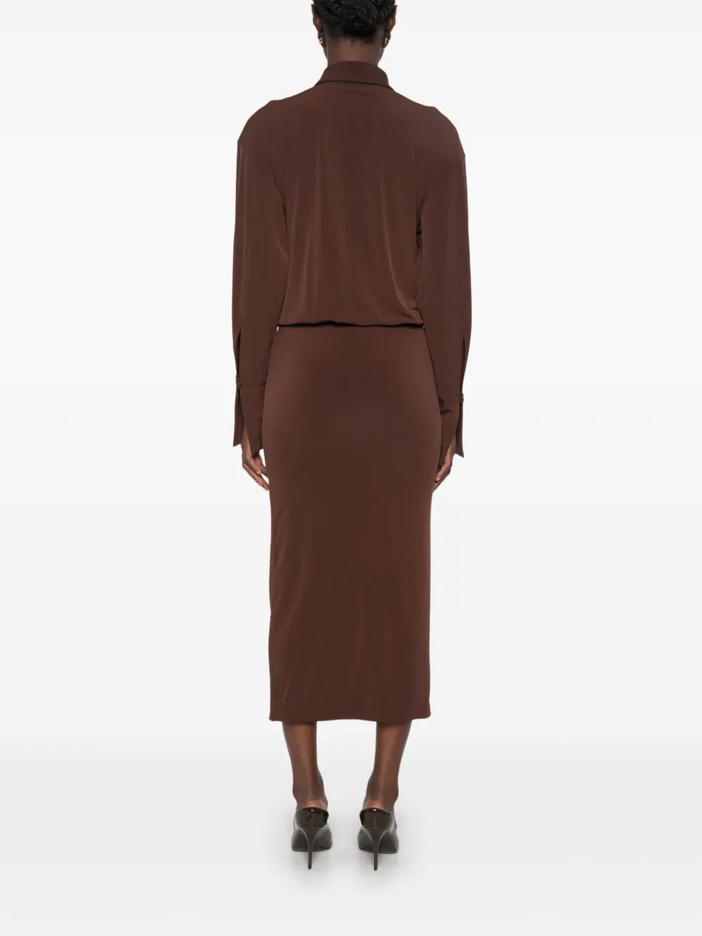 THE ANDAMANE Lilia maxi-jurk met lange mouwen Bruin