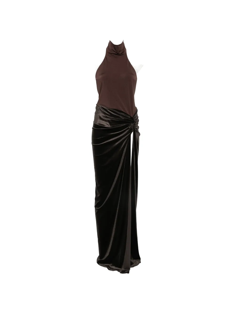 THE ANDAMANE halterneck backless bodysuit maxi dress - Marrone