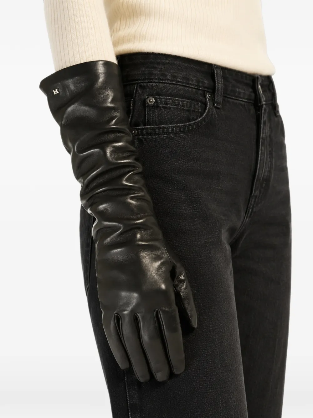 Max Mara logo-plaque leather gloves Zwart