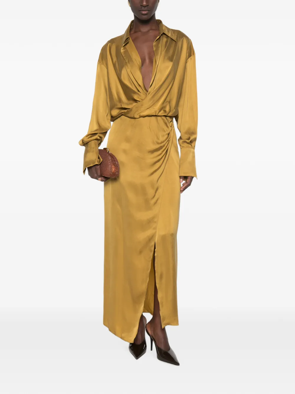 THE ANDAMANE Paloma maxi-jurk met lange mouwen Geel
