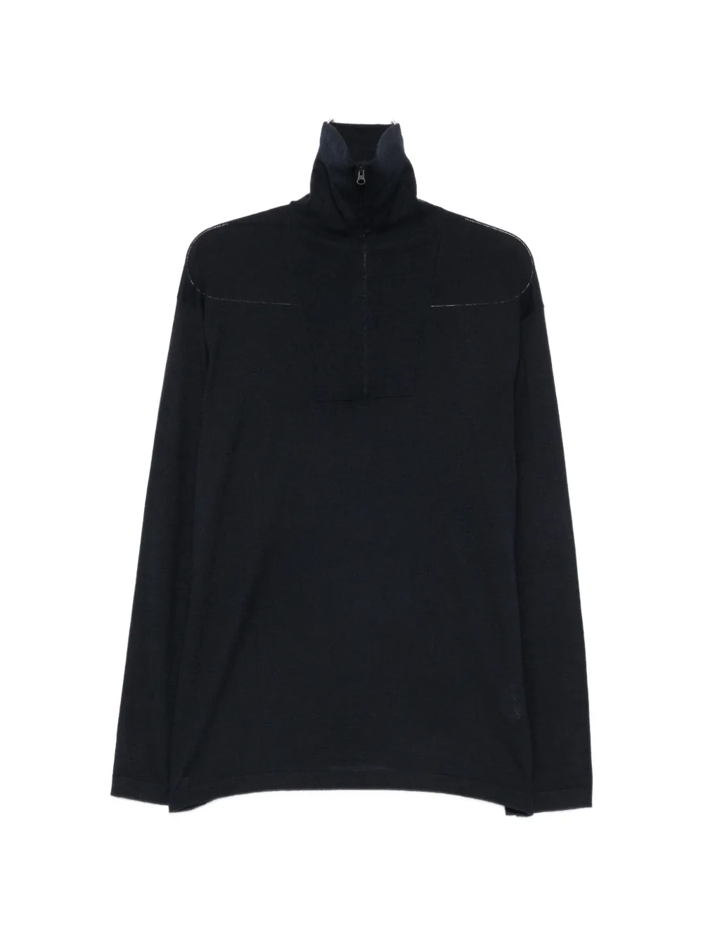 Lisa Yang Langärmeliger Pullover mit Viertelreißverschluss - Blau