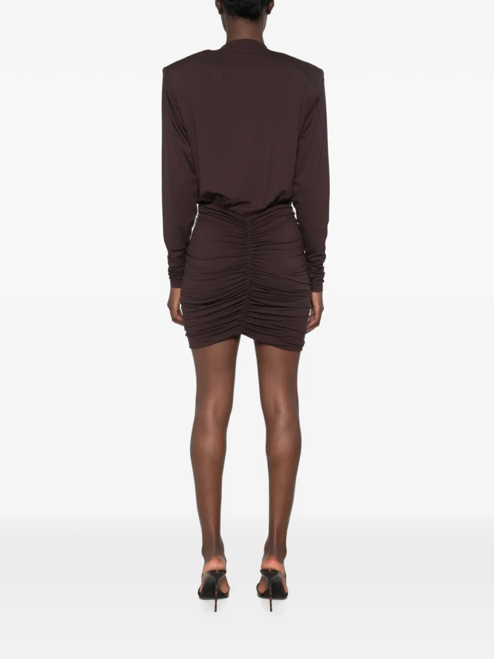 THE ANDAMANE Lennox gewatteerde mini-jurk met ruches Bruin