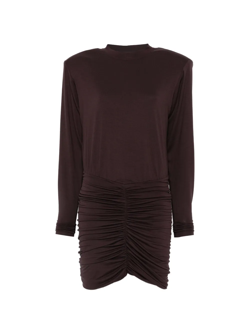 THE ANDAMANE Lennox padded-shoulder ruched-detail mini dress - Marrone
