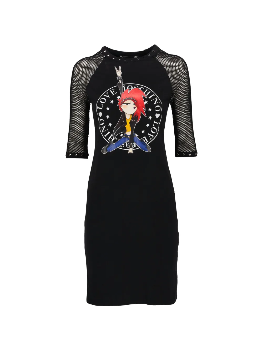 Love Moschino Studded mesh-sleeve dress - Nero