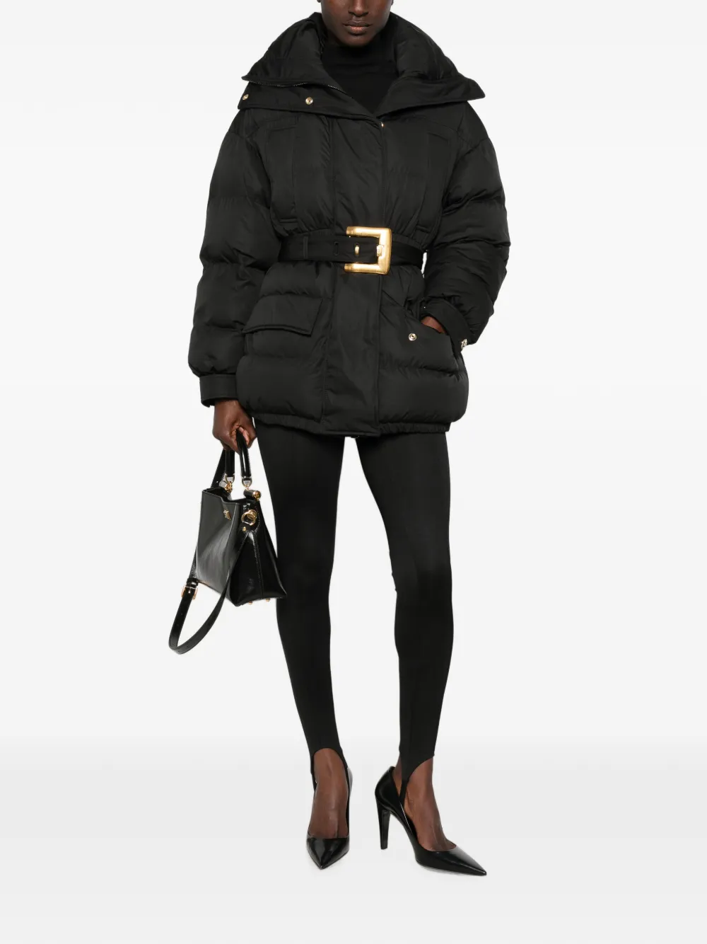 Balmain Donsjack met ceintuur Zwart
