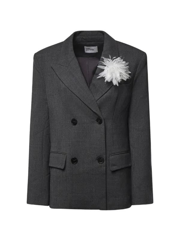 Self-Portrait Grey Double-breasted Flower Blazer