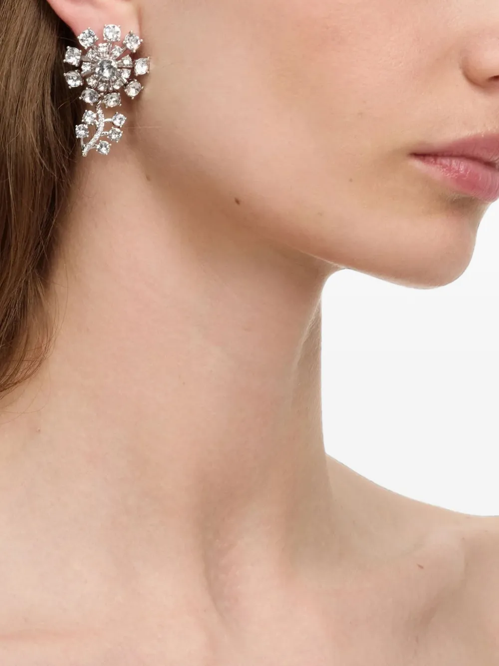 Self-Portrait crystal-embellished floral earrings - Argento