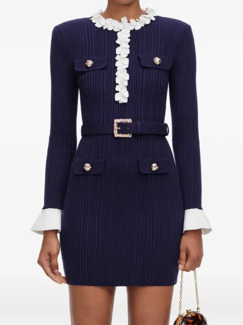 Self-Portrait navy flower rib knit mini dress