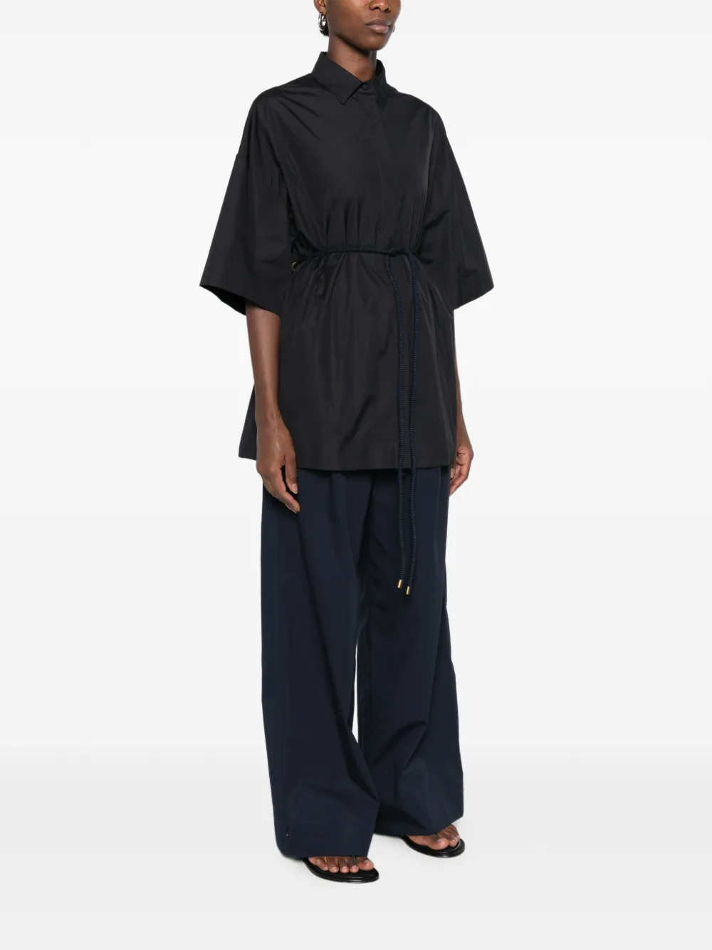 Max Mara Blouse met korte mouwen en ceintuur Zwart