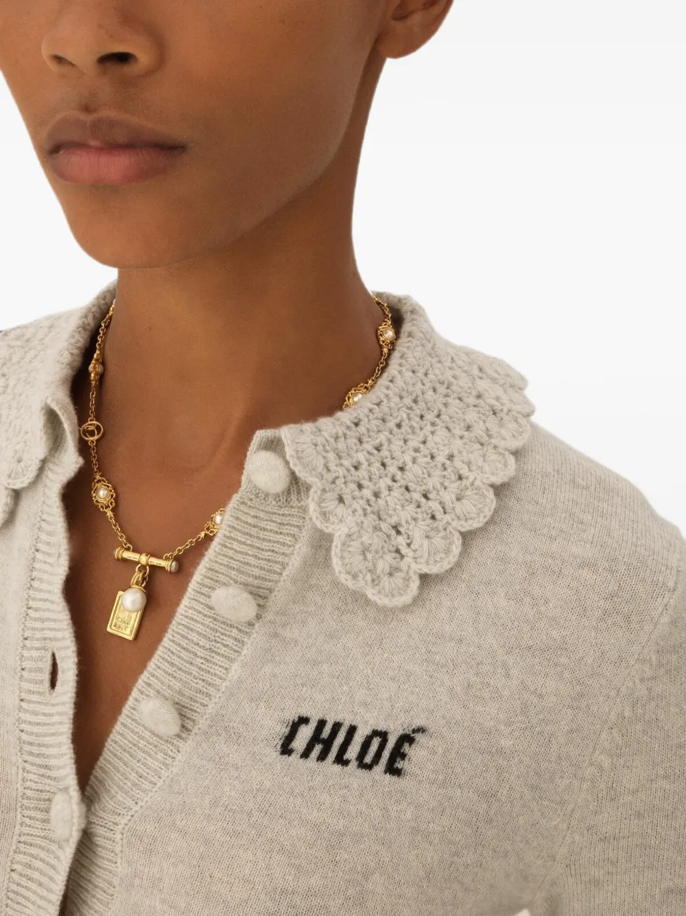 Chloé Gebreid wollen vest met logo Grijs