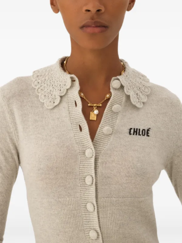 Chloé Fitted Logo Wool Knit Cardigan | Grey | FARFETCH
