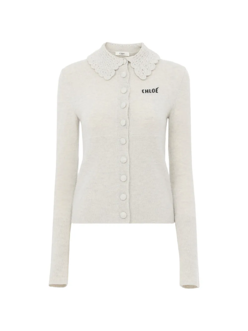 Chloé crochet-collar logo-embroidered cardigan - Grigio