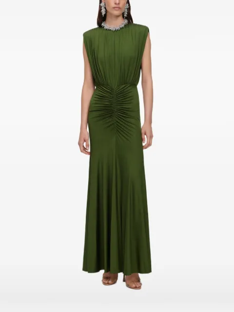 Self-Portrait olive jersey gathered maxi dress