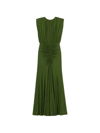 self portrait olive green dress Self-Portrait Jersey Gathered Maxi | Rhinestone dress