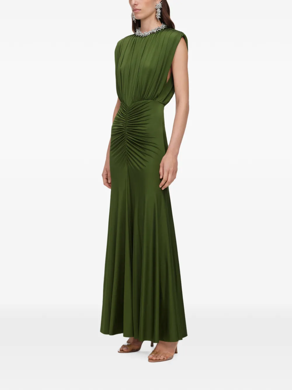 Self-Portrait Gesmockte maxi-jurk van jersey Groen