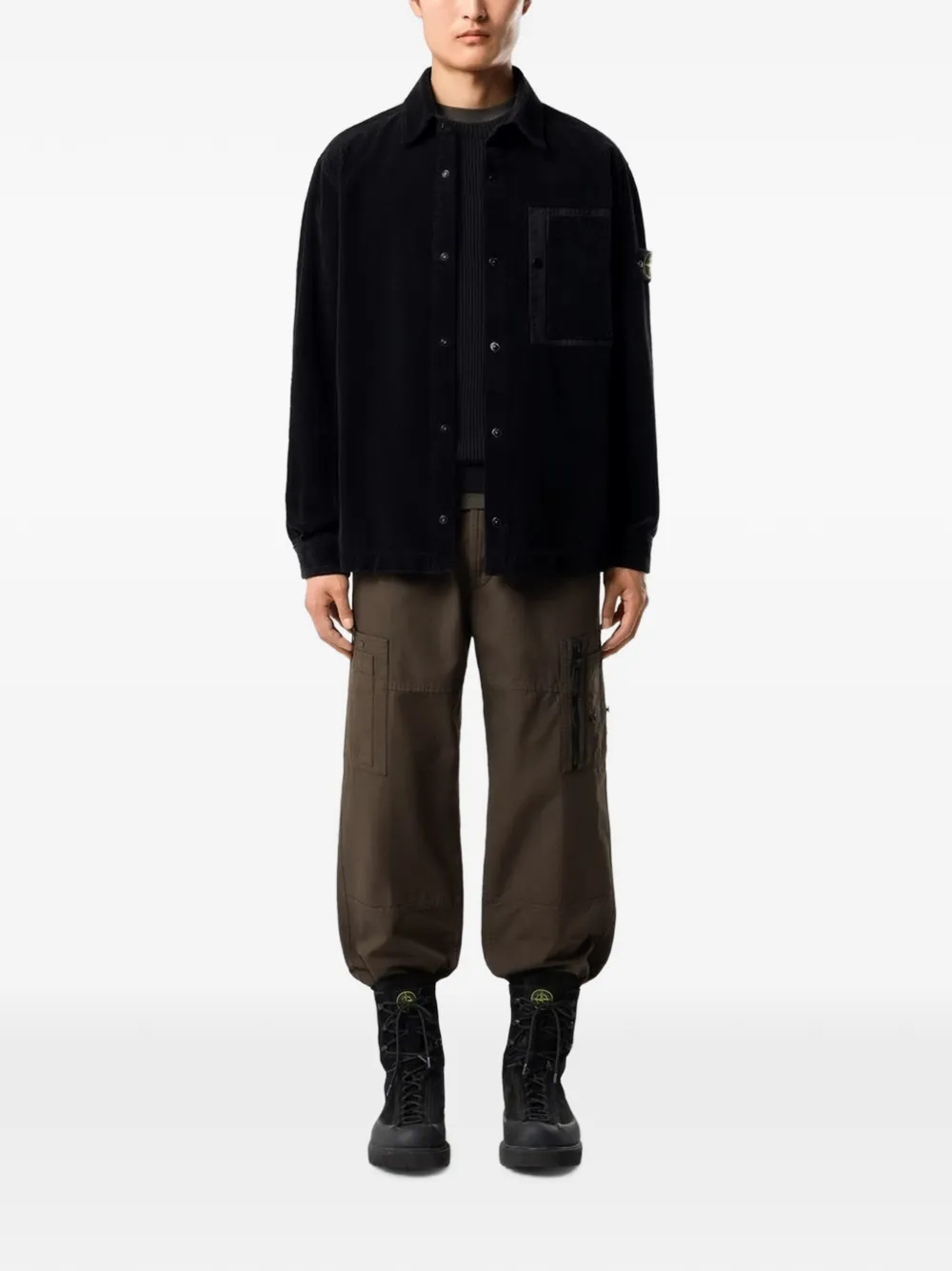 Stone Island 1200016 ribfluwelen 800 shirtjack van biologisch katoen Zwart