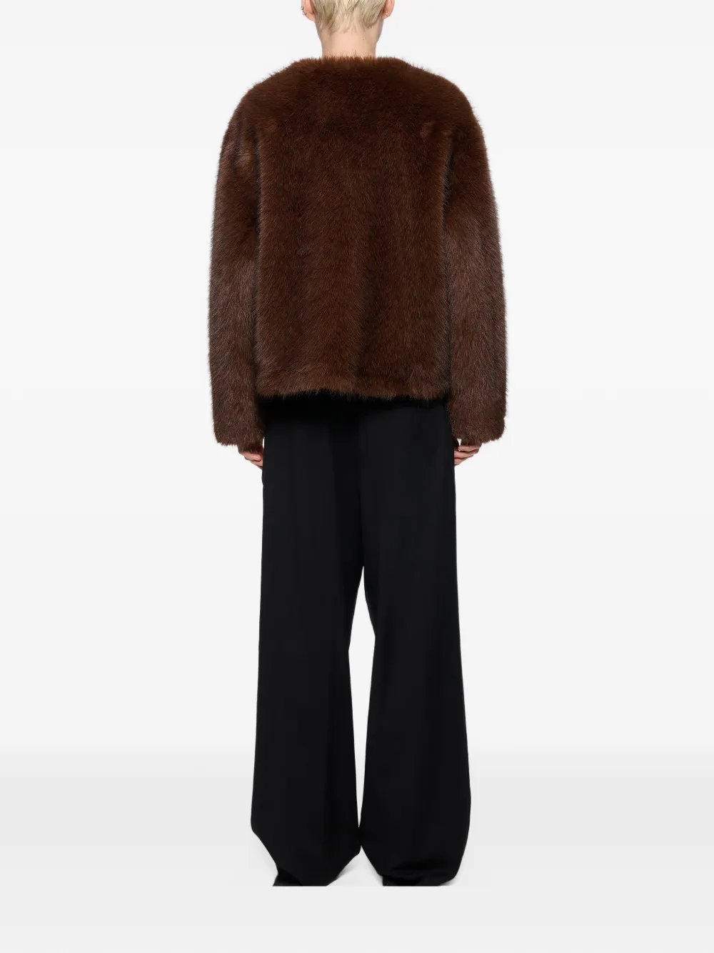 STAND STUDIO Siena faux-fur collarless jacket Bruin