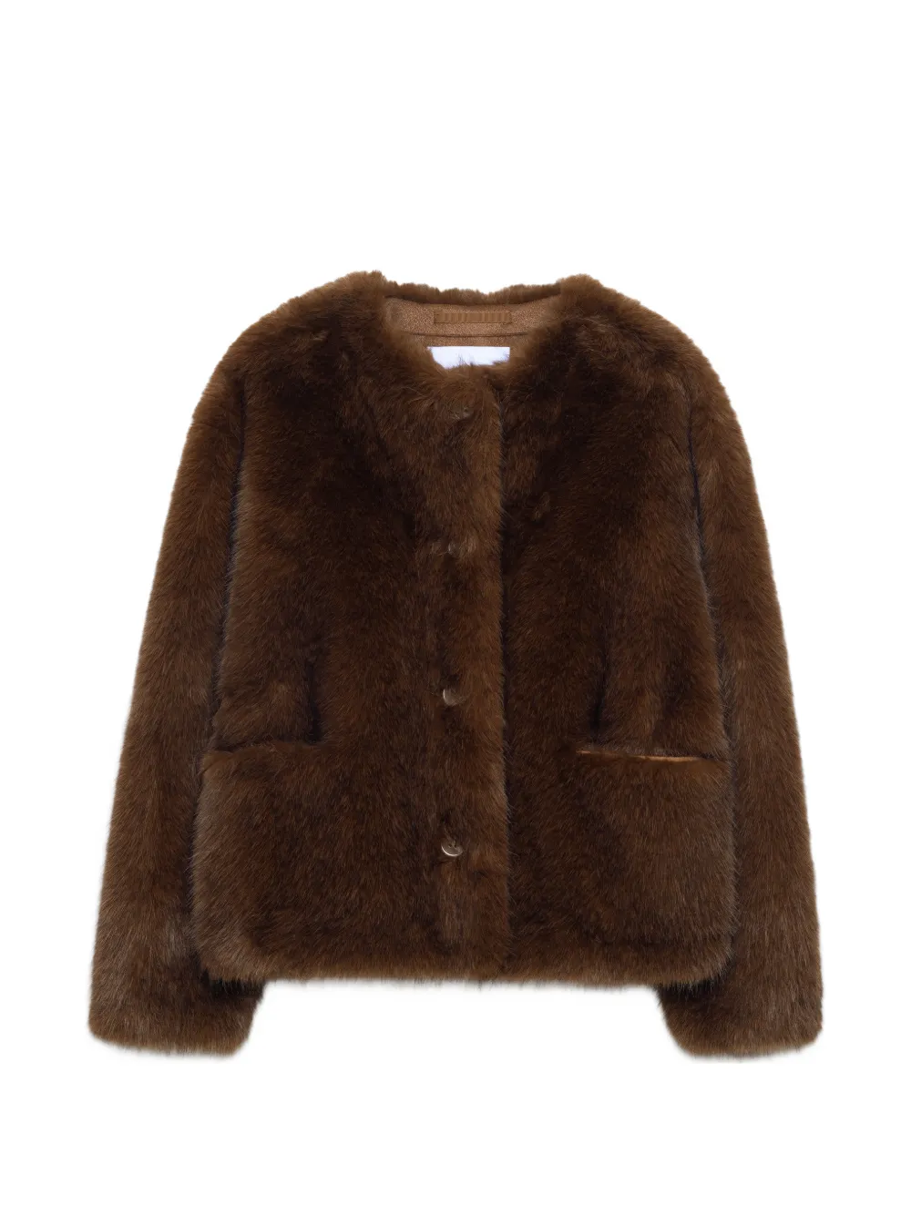 STAND STUDIO Siena faux-fur collarless jacket - Braun