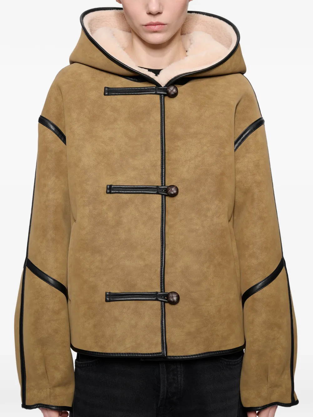 STAND STUDIO Fia toggle-fastening hooded jacket Beige