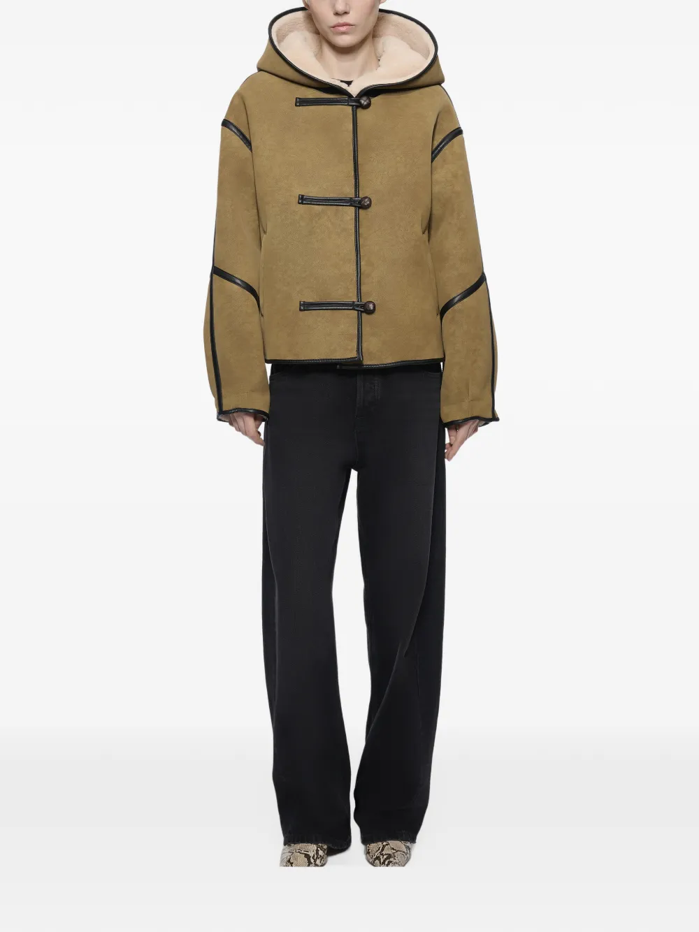 STAND STUDIO Fia toggle-fastening hooded jacket Beige