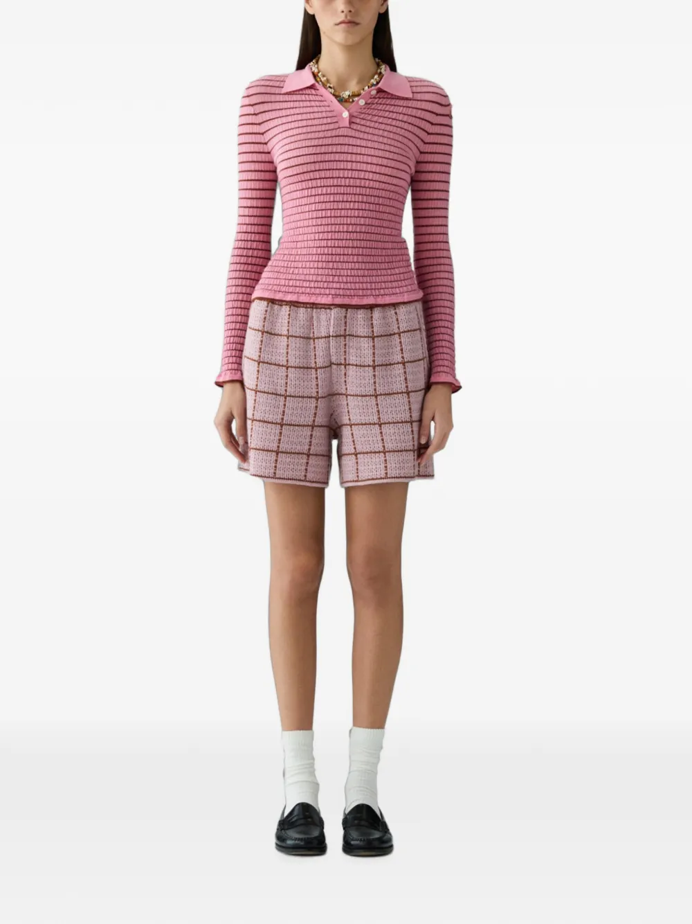 Guest In Residence Gestreept gelaagd poloshirt Roze