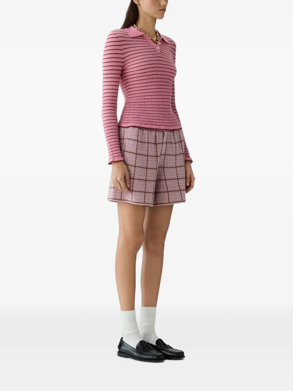 Guest In Residence Gestreept gelaagd poloshirt Roze