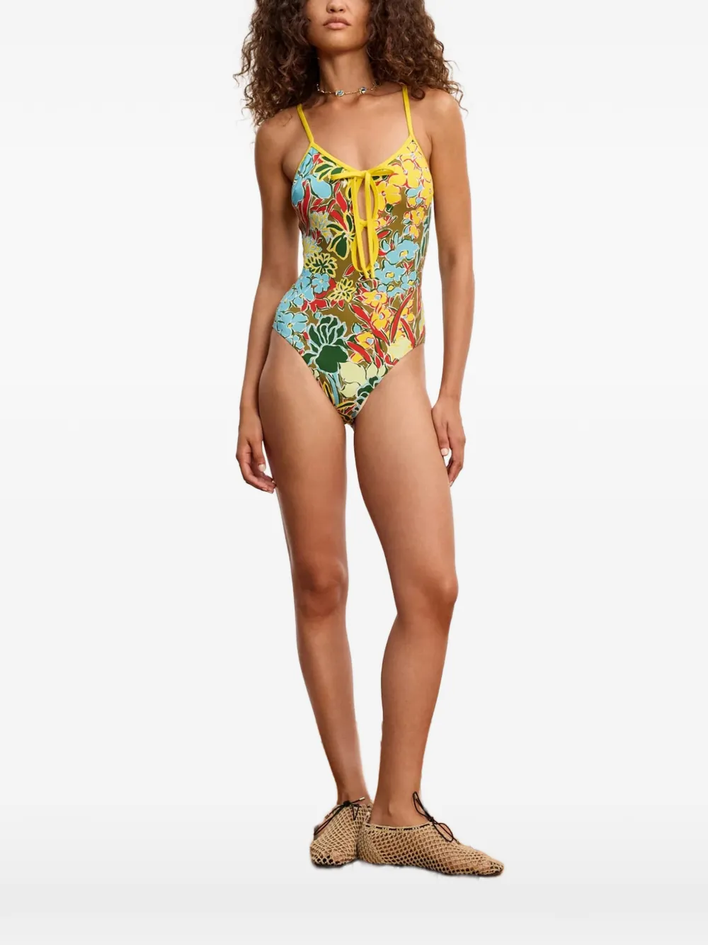 ALEMAIS Solstice floral-print cutout swimsuit - Verde