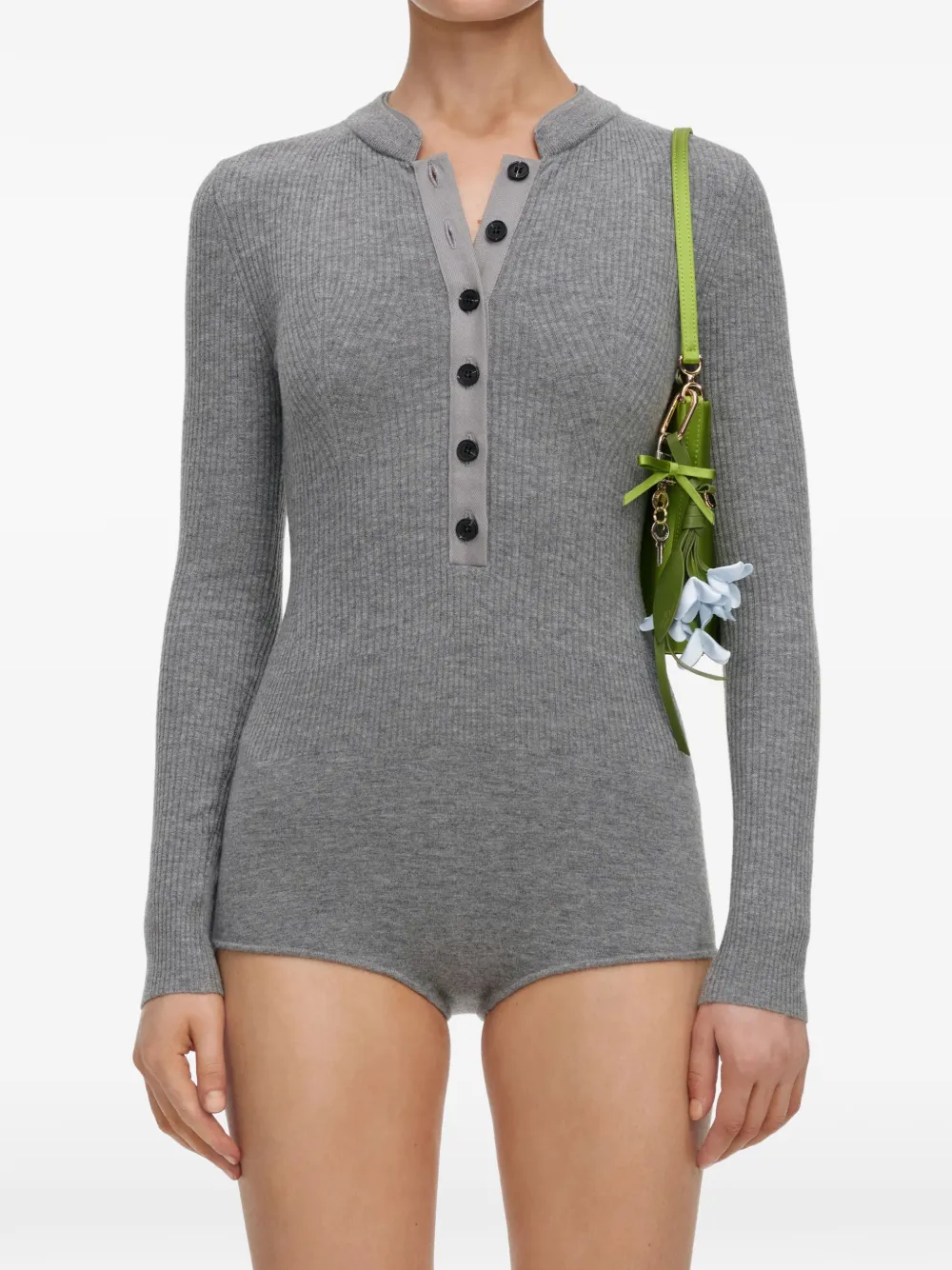 Self-Portrait grey button knit playsuit - Grigio