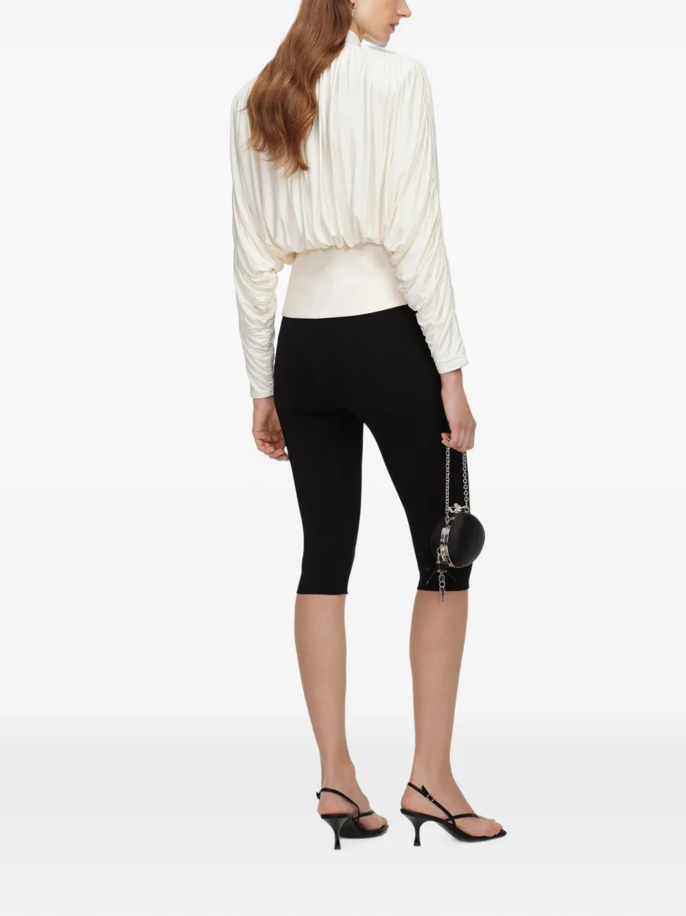 Self-Portrait Crème jersey top met gestrikte hals Wit