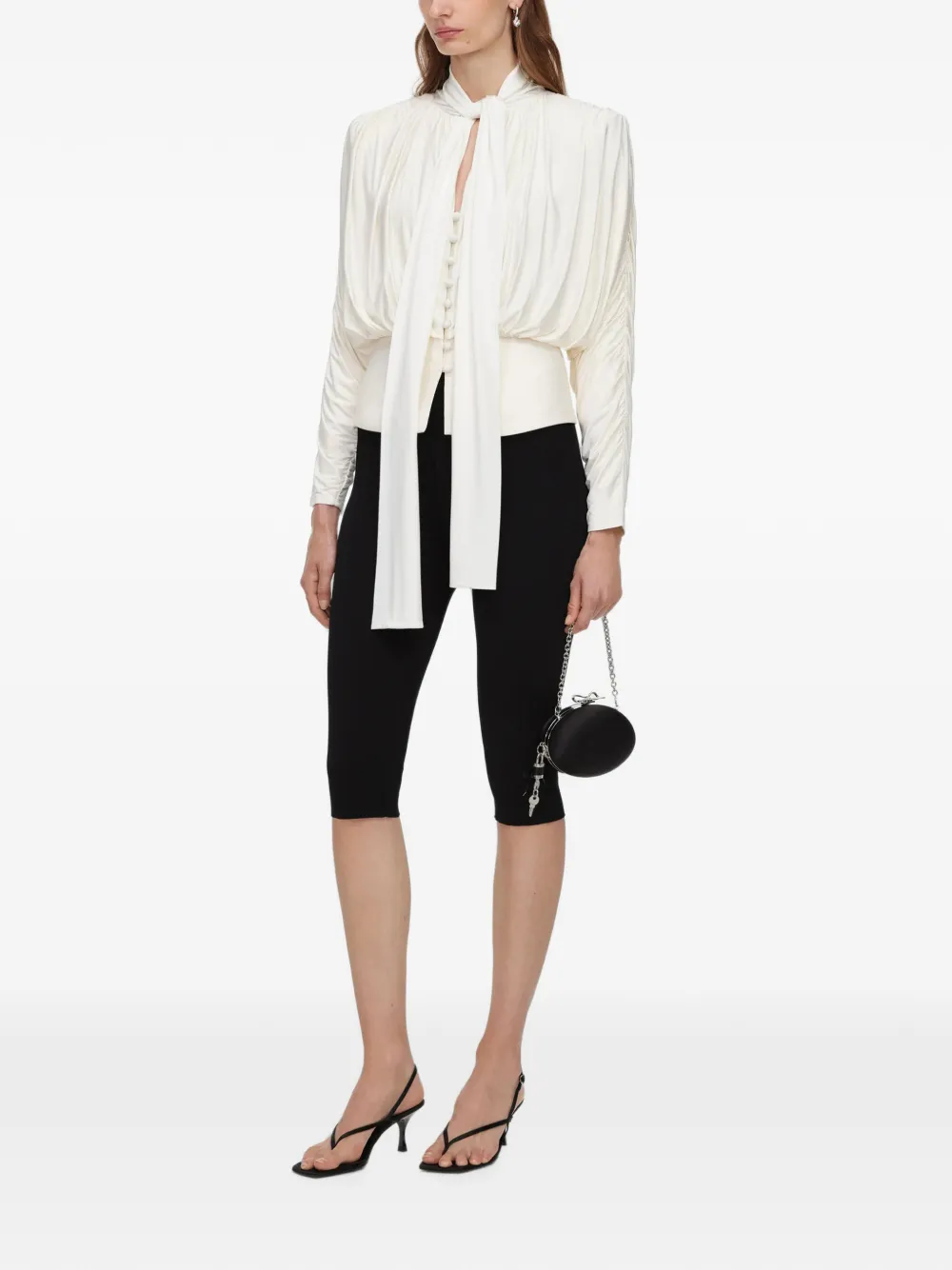Self-Portrait Crème jersey top met gestrikte hals Wit