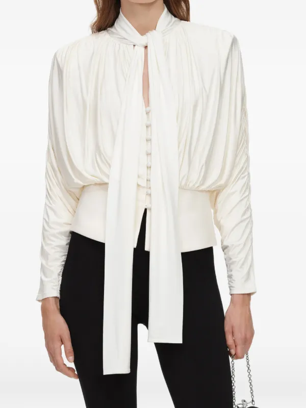Self-Portrait Cream Tie-neck Jersey Top in White