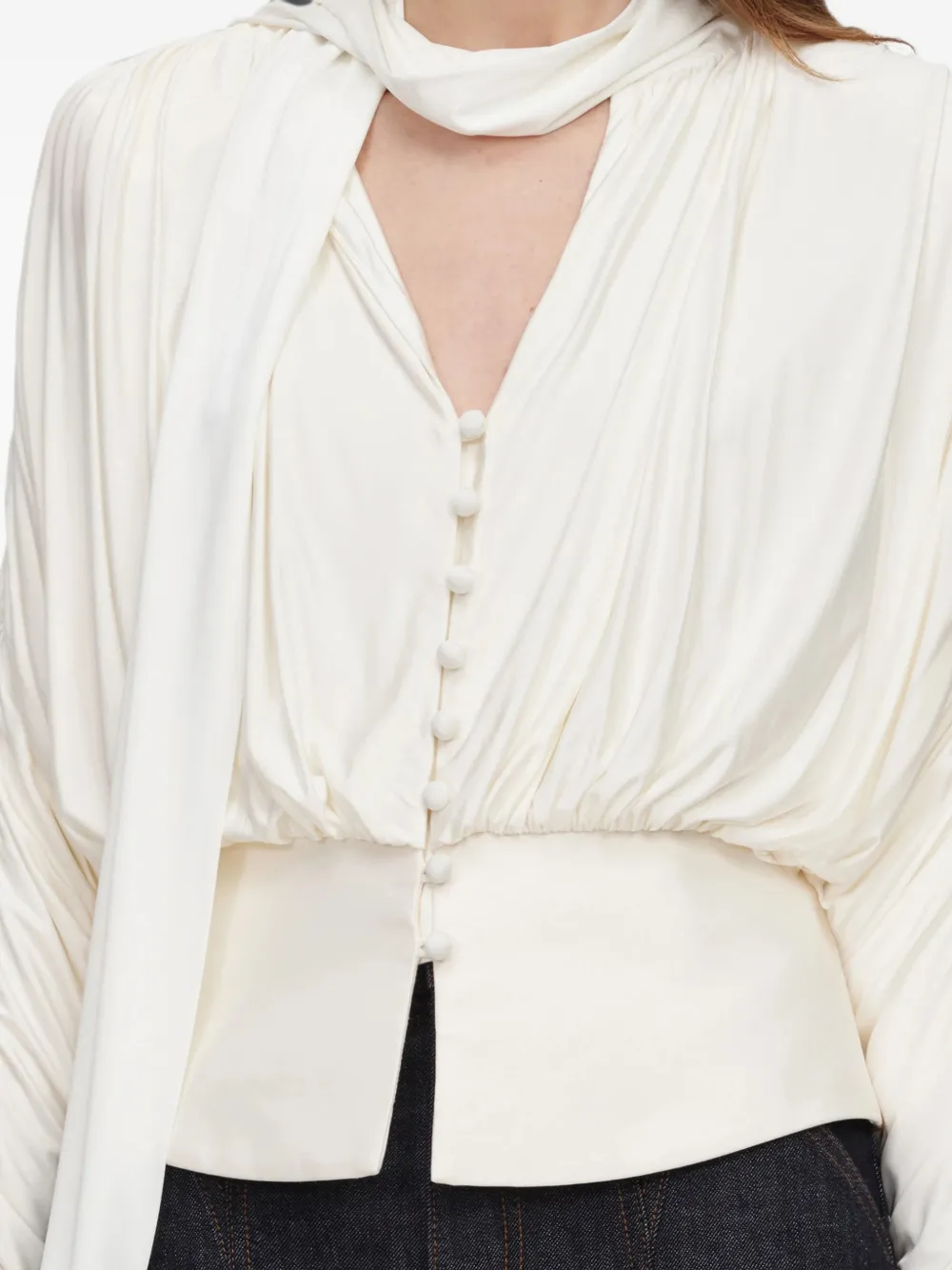 Self-Portrait Crème jersey top met gestrikte hals Wit