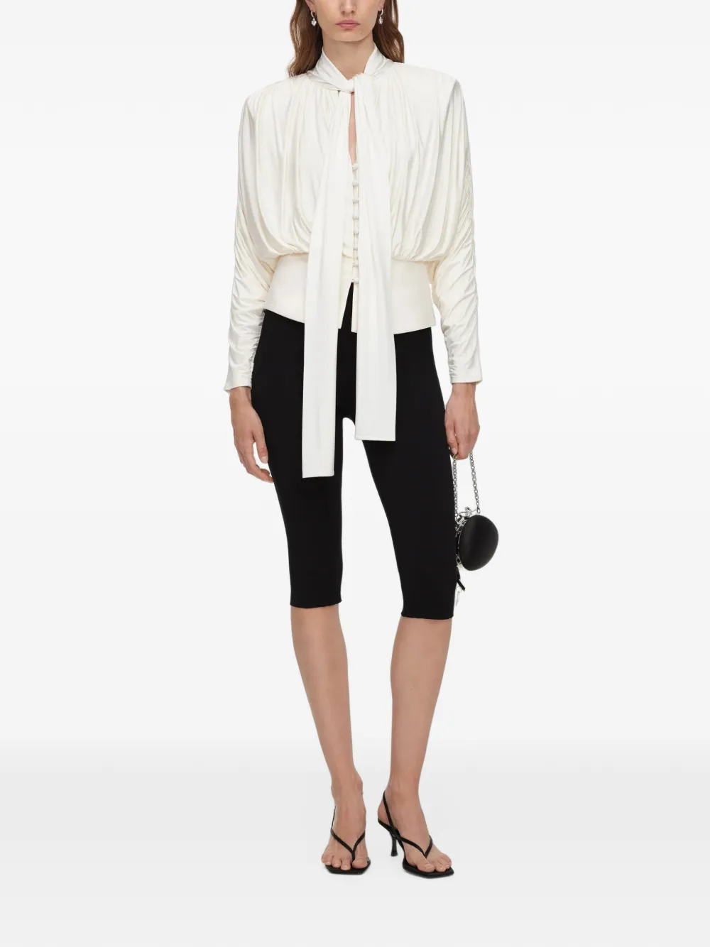 Self-Portrait Crème jersey top met gestrikte hals Wit