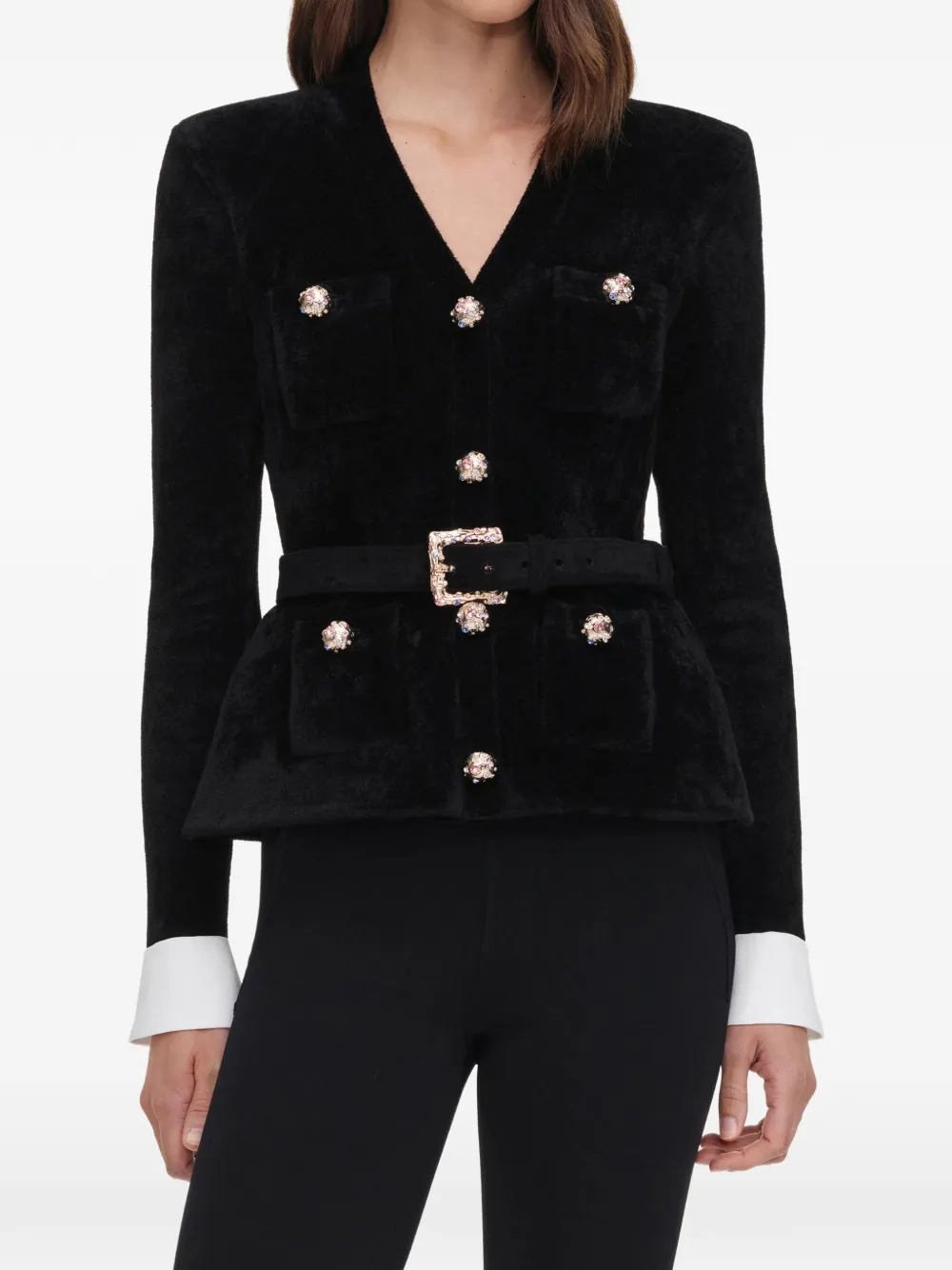 Self-Portrait black chenille knit top