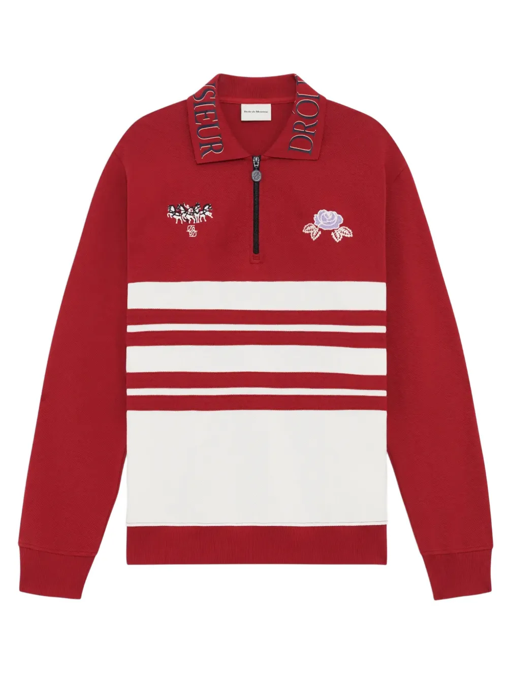 Drôle De Monsieur Gestreept poloshirt met geborduurd logo Rood