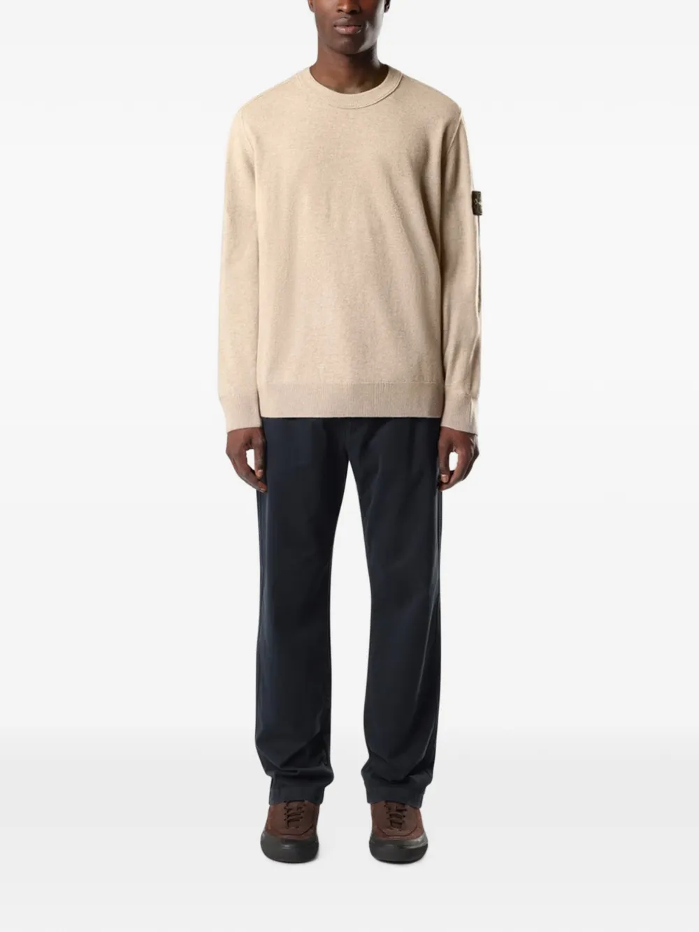 Stone Island 5100021 lichte RWS Geelong wollen ruimvallende trui met ronde hals en geribbelde afwerking Beige